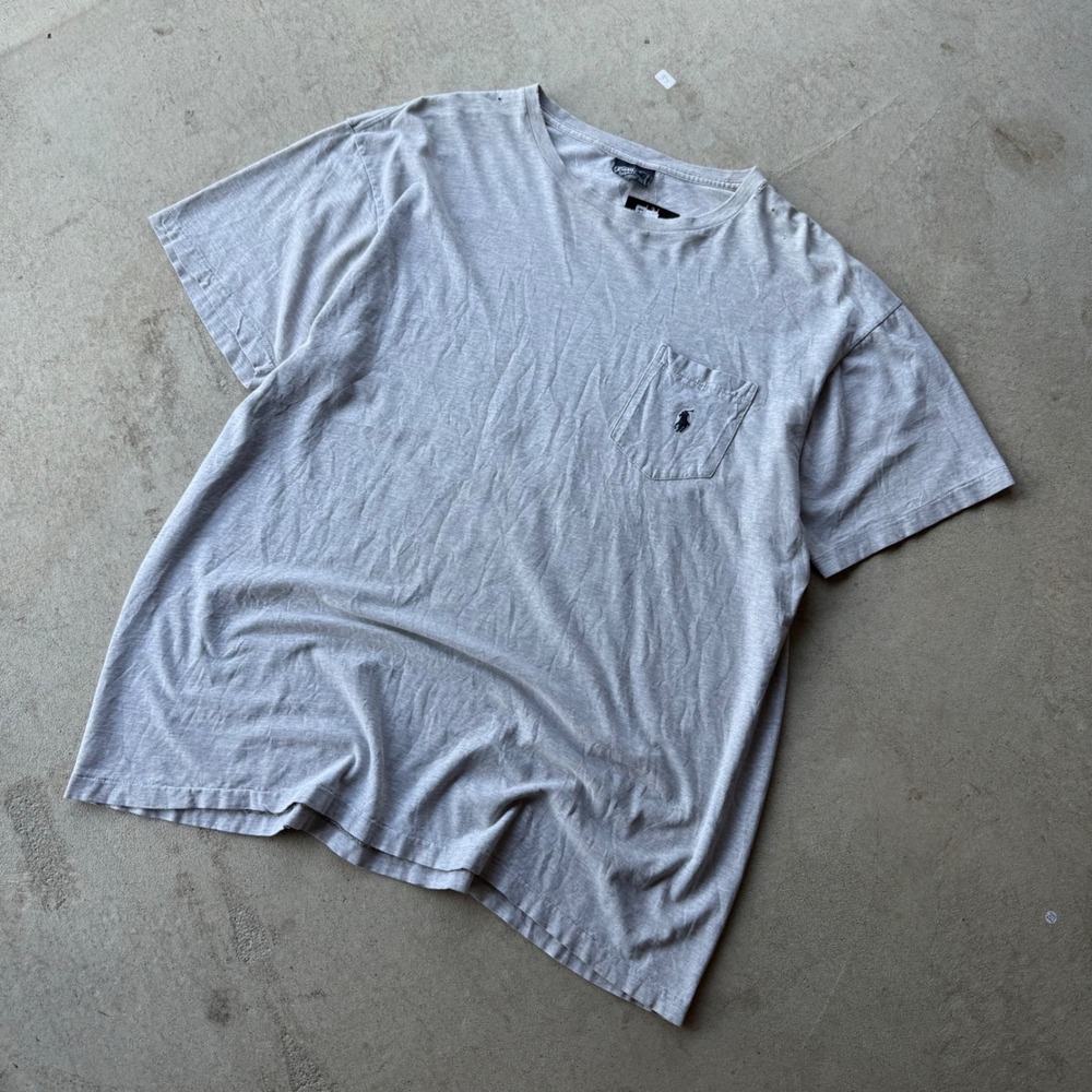 90s‎ Mens Polo Ralph Lauren Pocket T-Shirt Heather Gray Essential Large